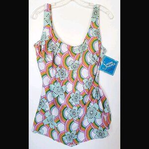 Shore Shapes Swimwear 24W Attached Half Wrap Skirt NWT Rainbow Vintage Style